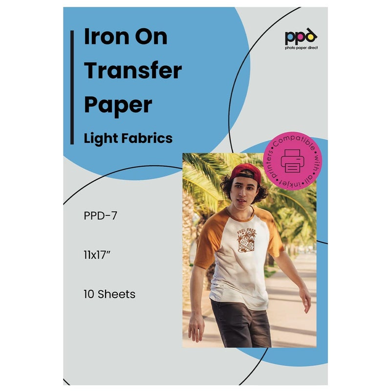 PPD 10 Sheets 11x17" - Inkjet Iron-on Heat Transfer Paper for White & Light Fabric and T-Shirts - Premium - PPD-7-10 - Image 1